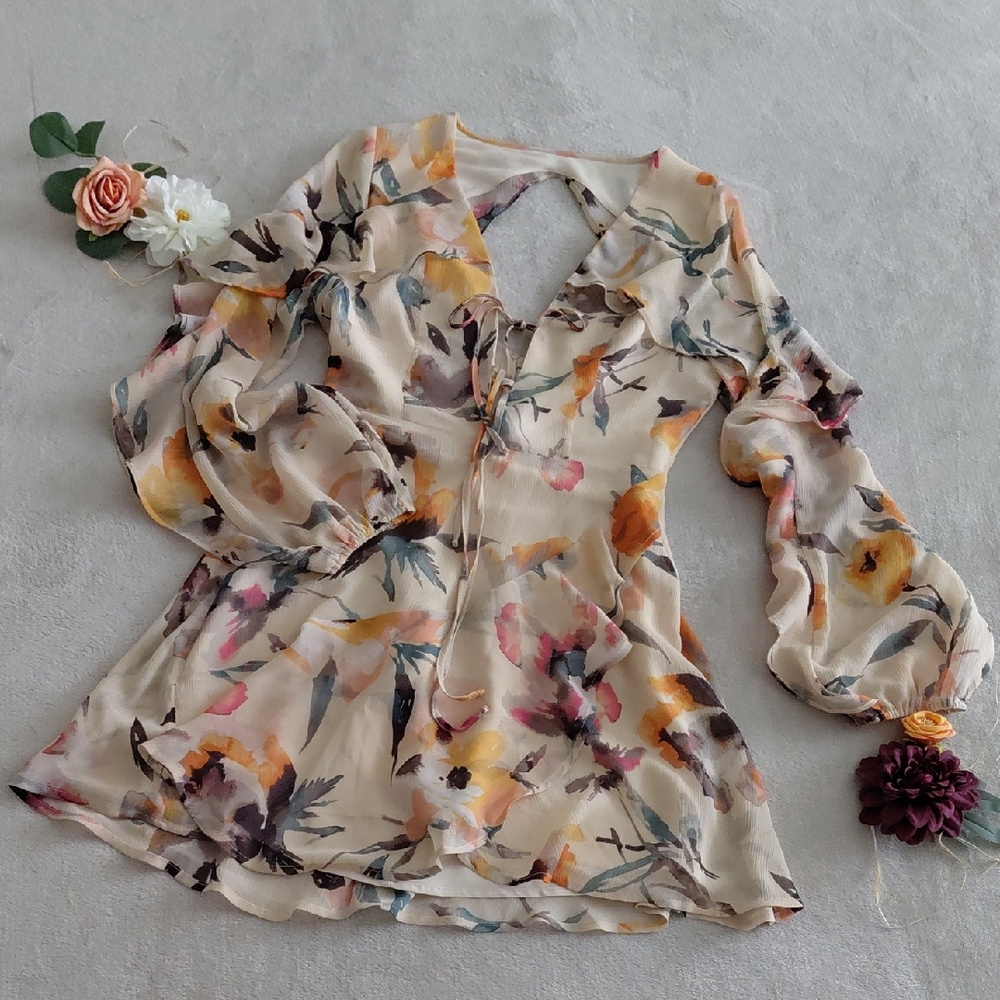 BCBGeneration Cream and White Asymmetrical Ruffled Mini Dress